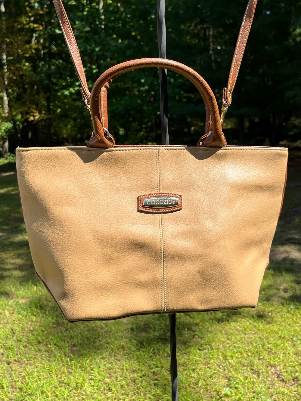 80s Capezio Faux Leather Vinyl Neutral Crossbody Purse Classic Retro Minimal